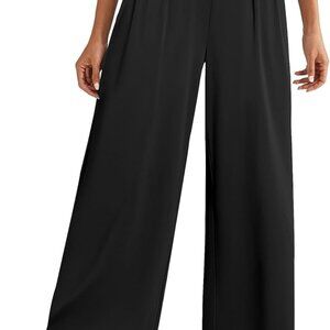 Womens Wide Leg Work Pants Crossover Pleated Front Casual Slacks Flowy Palazzo T